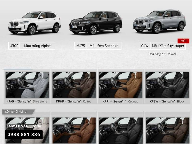 Tùy chọn màu ngoại thất và nội thất của BMW X5 2024